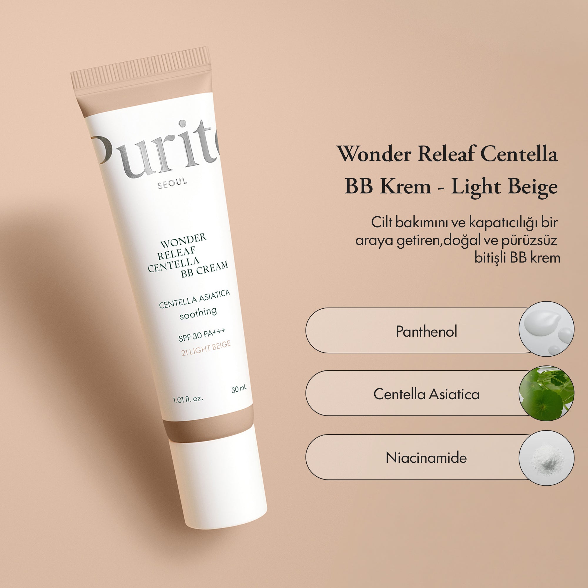PURİTO SEOUL - Wonder Releaf Centella BB Krem SPF30 PA+++ #21 Light Beige 30 ml