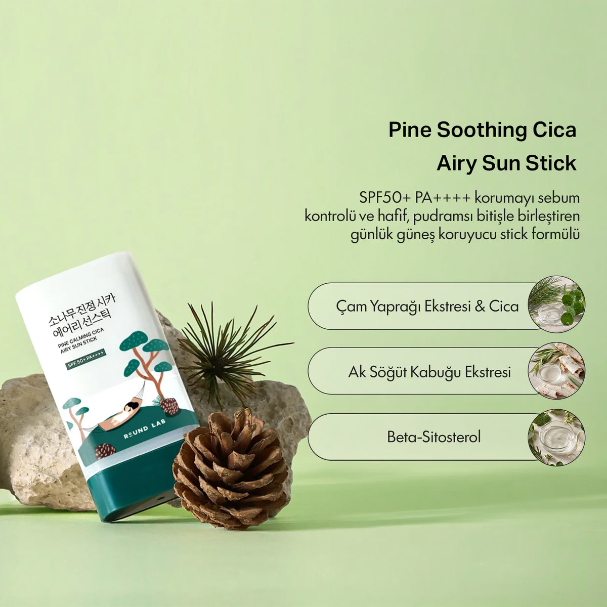 Round Lab - Pine Calming Cica Airy Sun Stick 19 g