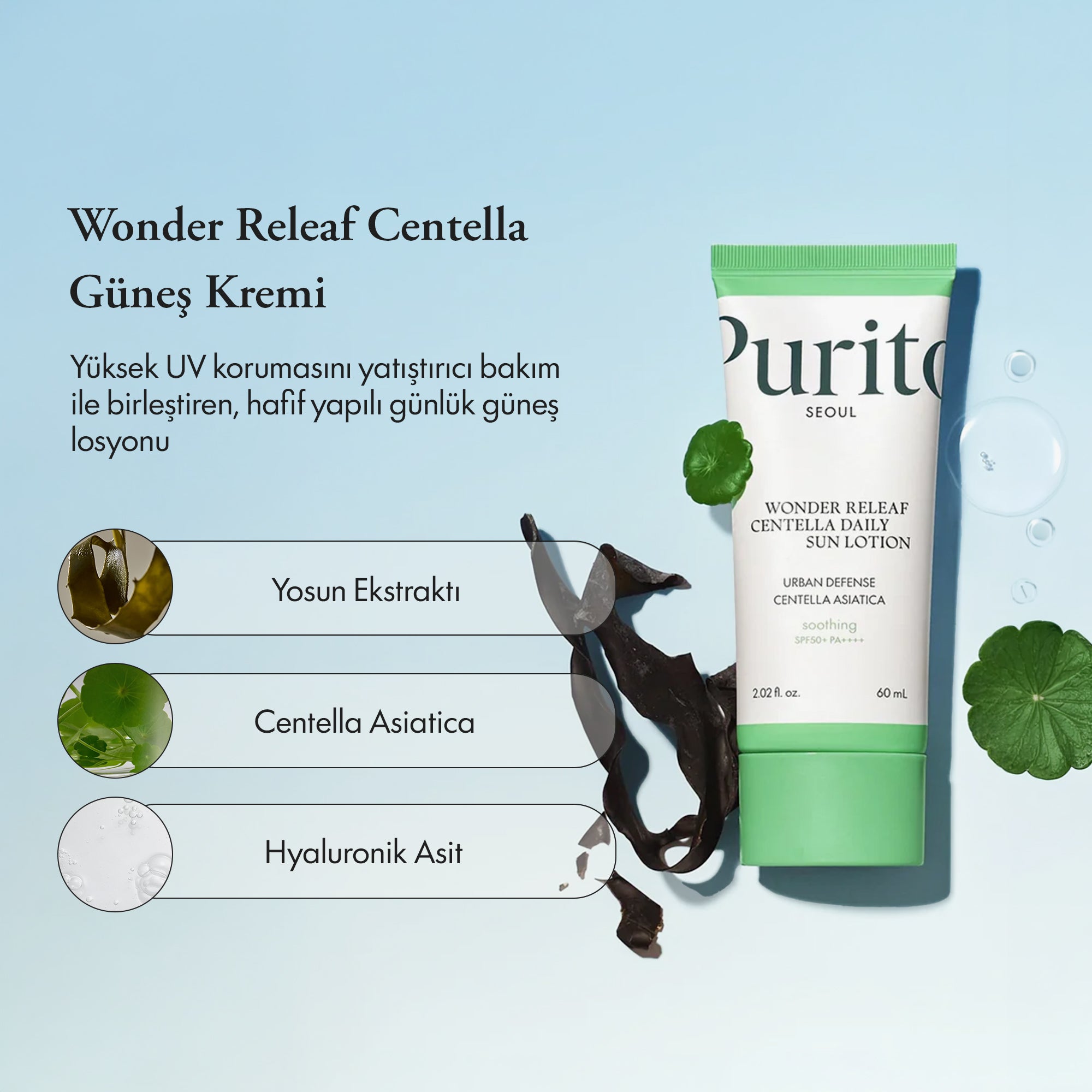 PURİTO SEOUL - Wonder Releaf Centella SPF50+ PA++++ Güneş Kremi 60 ml