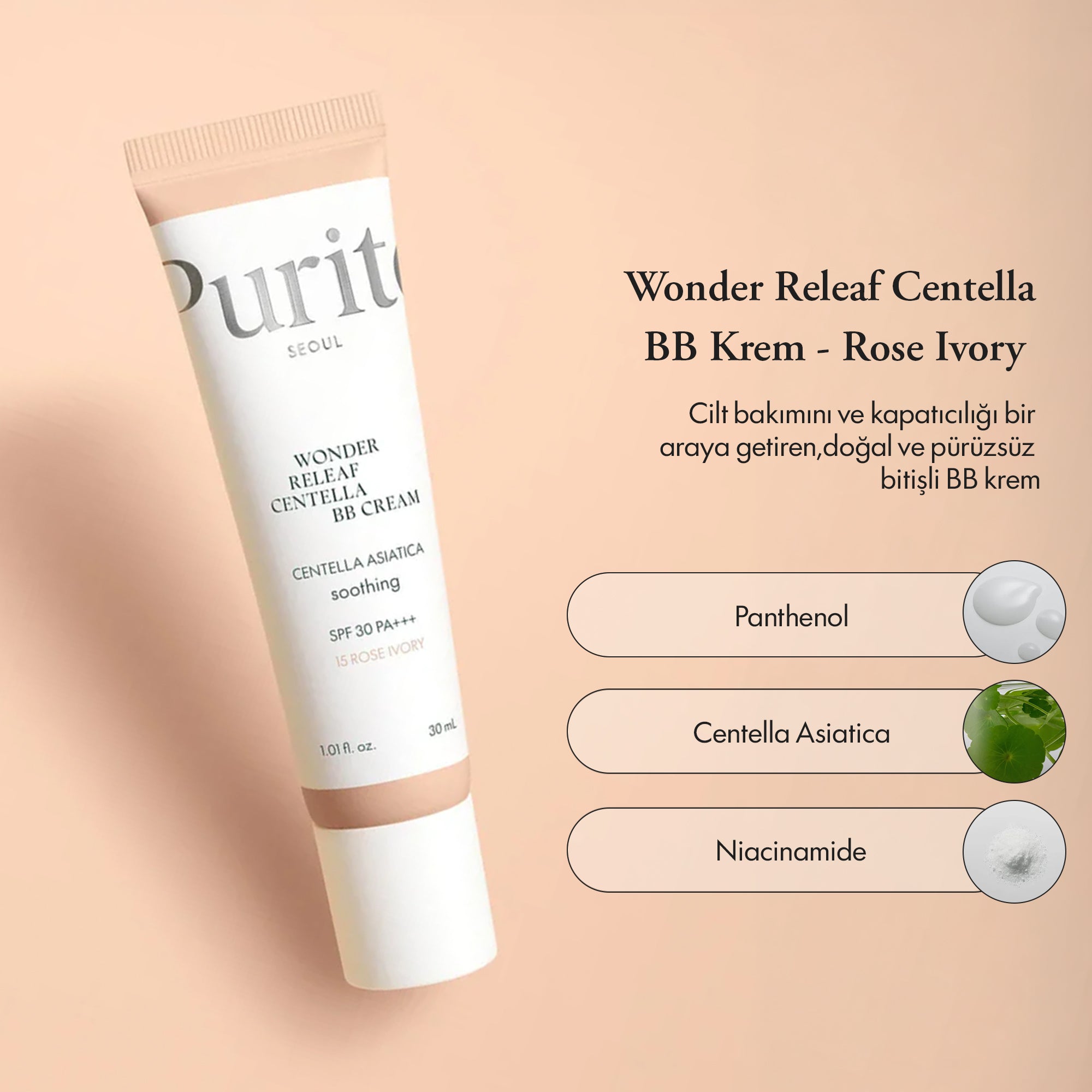 PURİTO SEOUL - Wonder Releaf Centella BB Krem SPF30 PA+++ #15 Rose Ivory 30 ml
