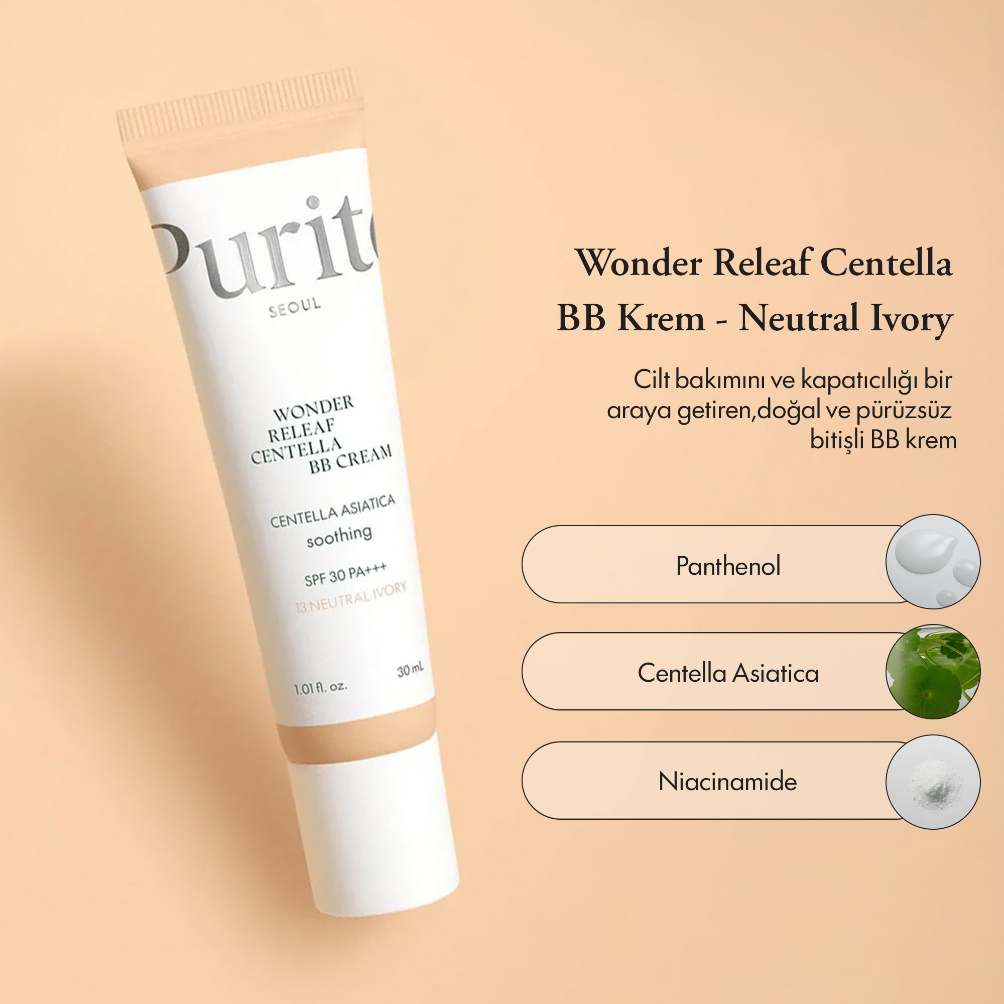 PURİTO SEOUL - Wonder Releaf Centella BB Krem SPF30 PA+++ #13 Neutral Ivory 30 ml