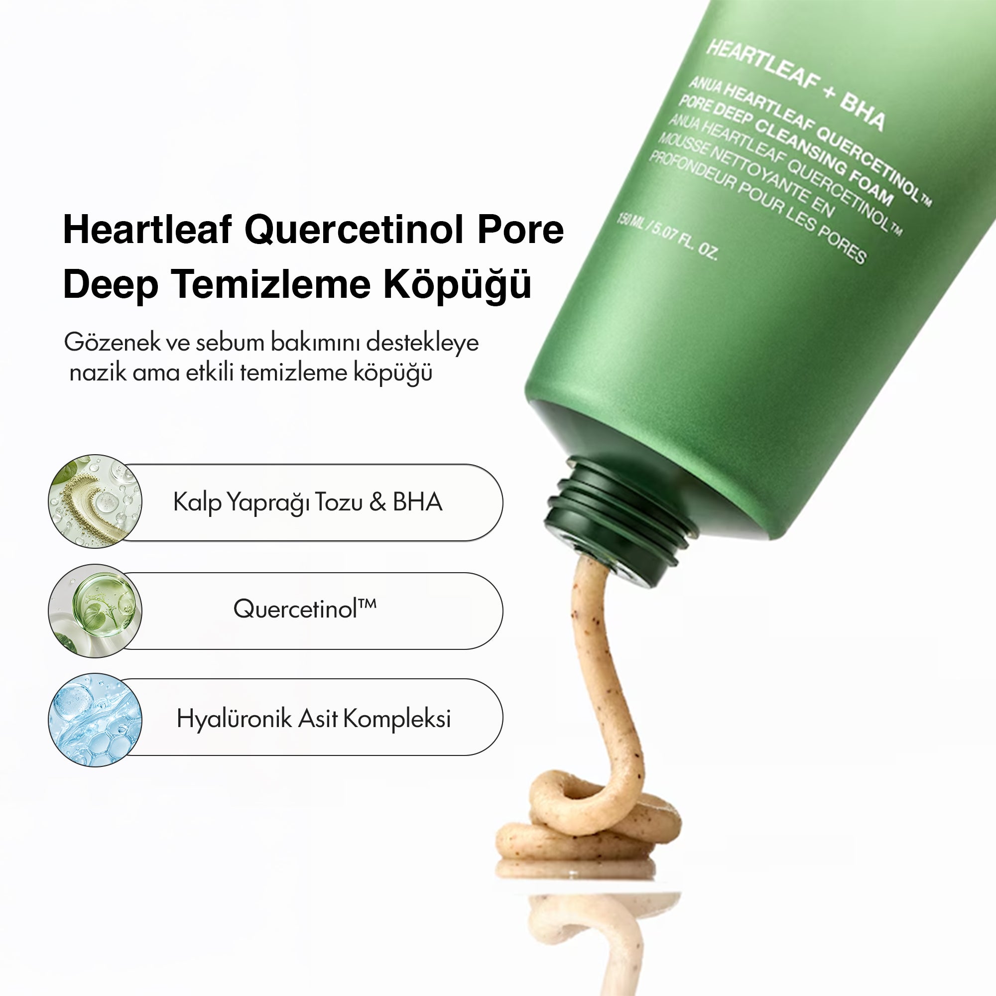 Anua - Heartleaf Quercetinol Pore Deep Temizleme Köpüğü 150 ml