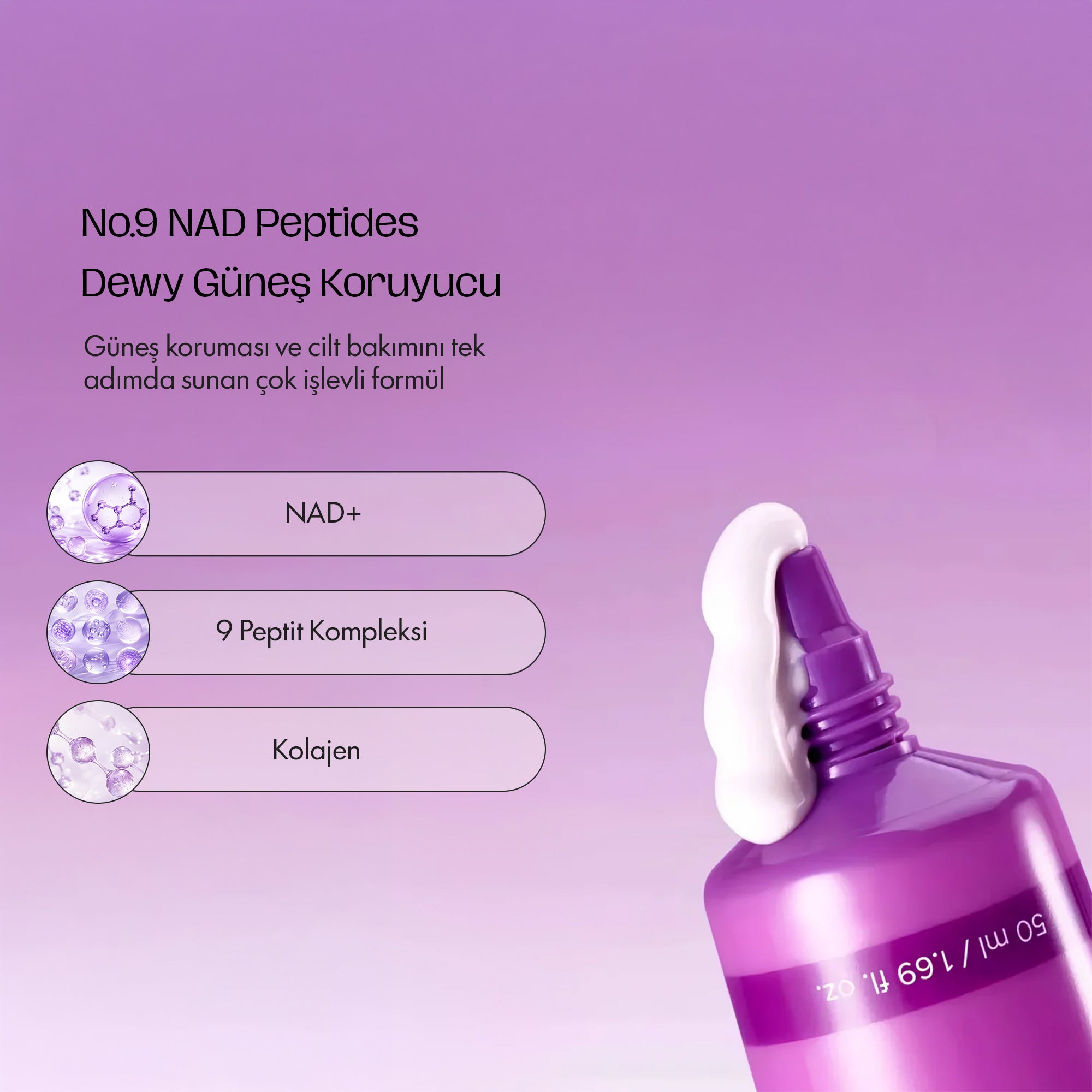 Numbuzin - No.9 NAD+ Peptide Dewy SPF 50+ Güneş Kremi 50 ml