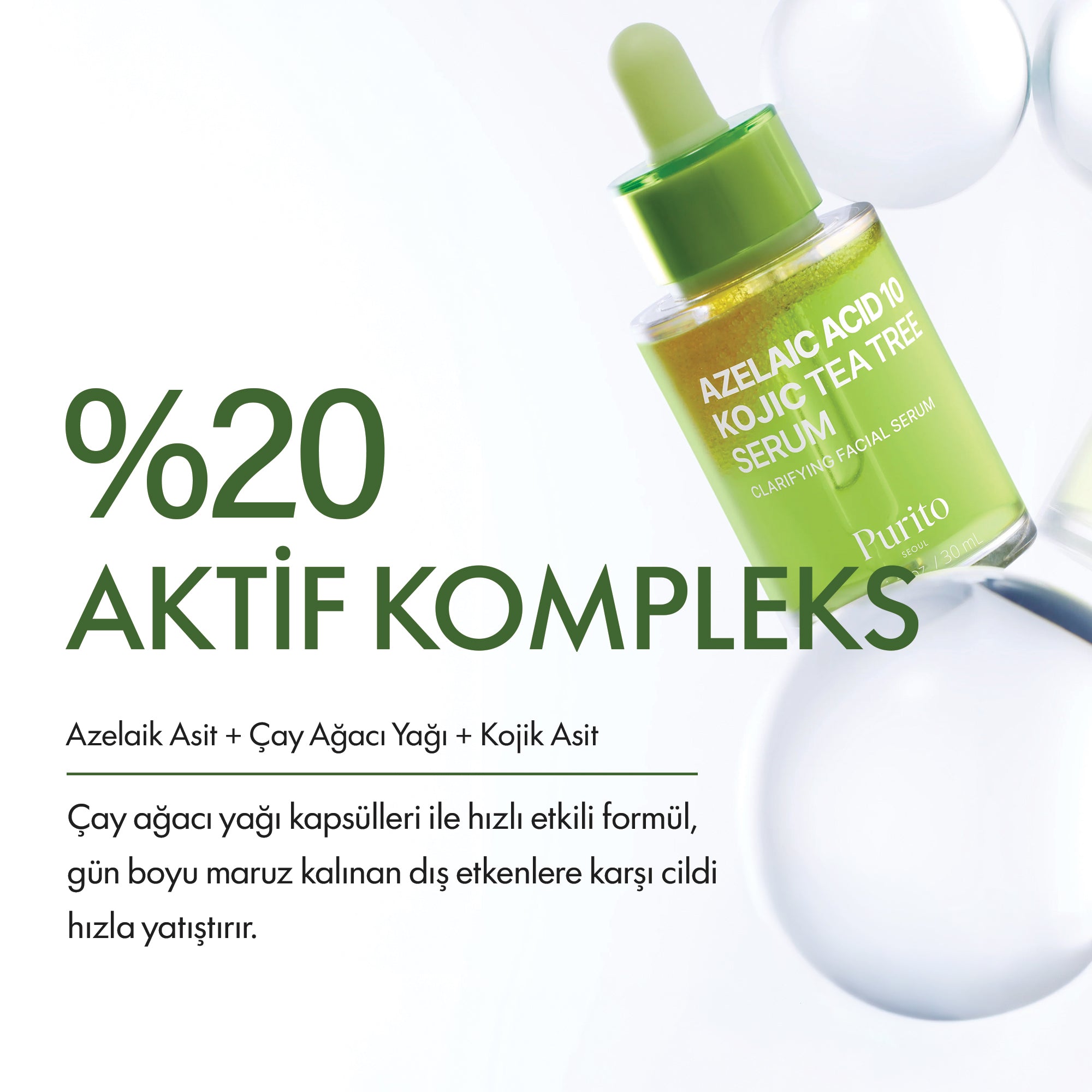 PURİTO SEOUL - Azelaic Acid 10% + Kojic Acid & Tea Tree Serum 30 ml